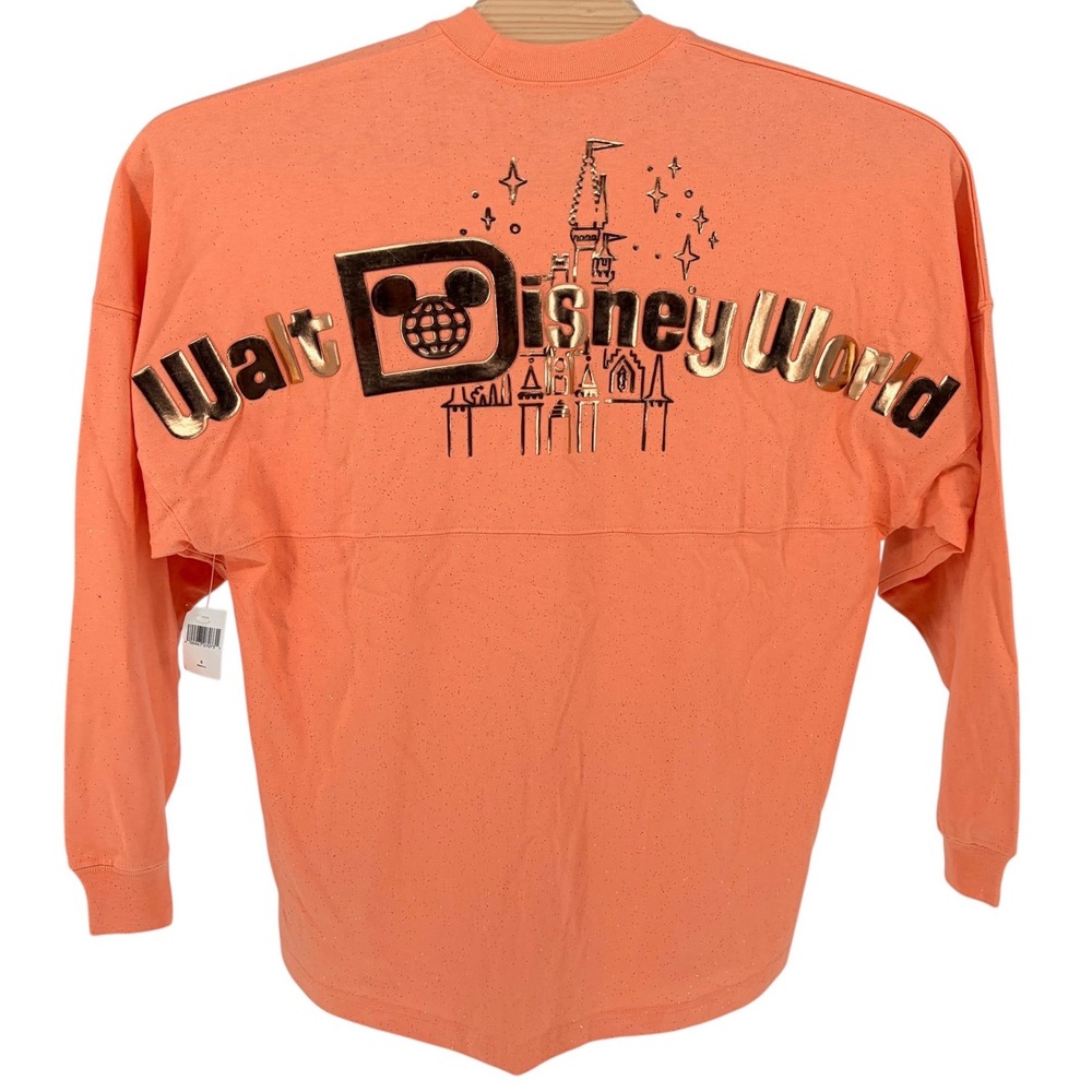 Disney Spirit Jersey Small Coral Rose Gold Walt Disney World Glitter Long Sleeve